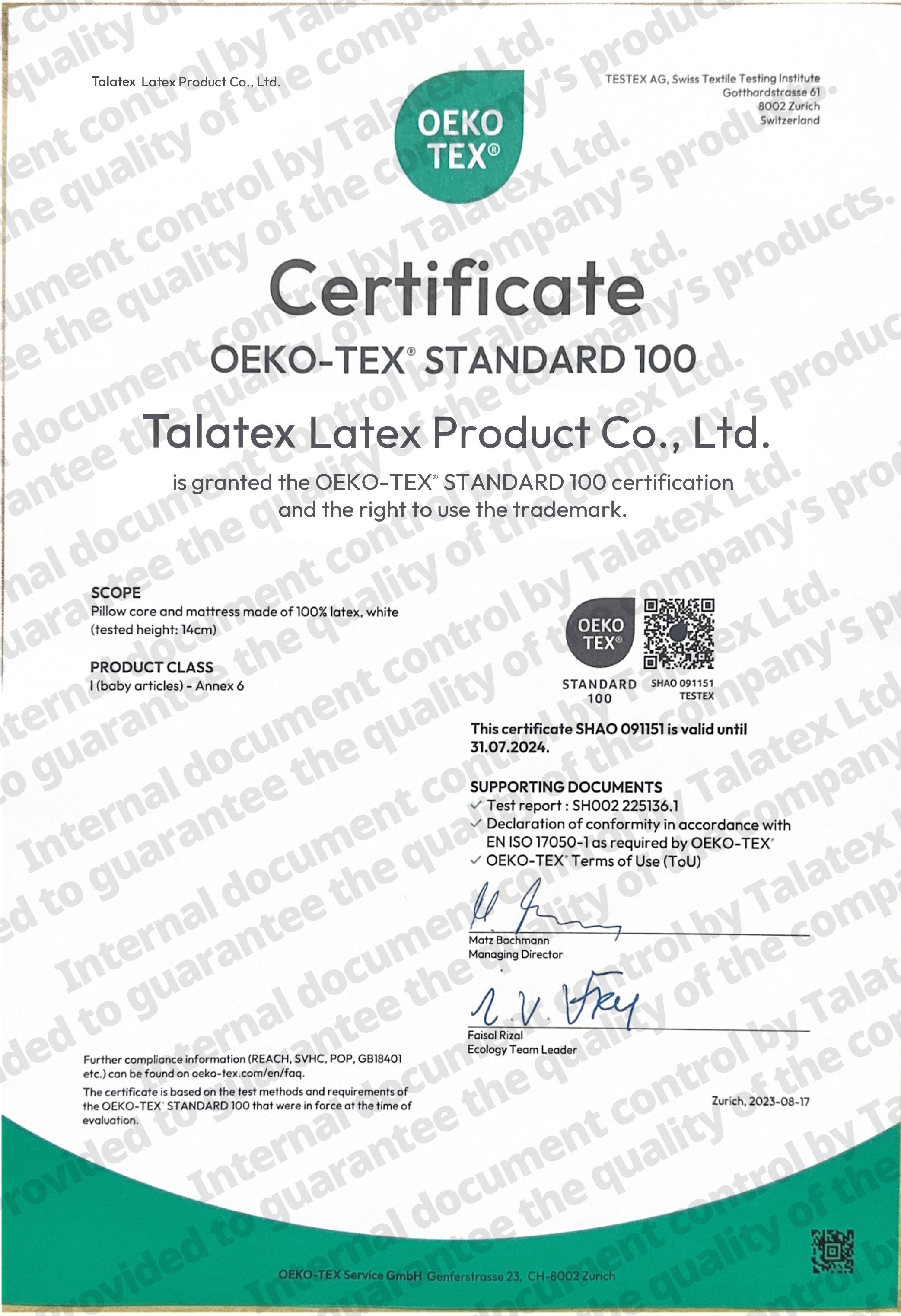 Our Product Certification oeko