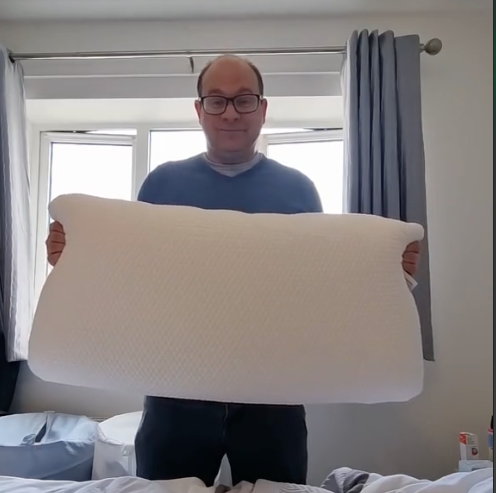 Talatex customer sleeping with pillow